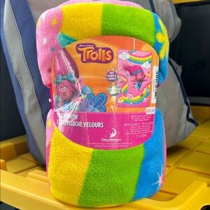 Trolls Plush Throw Blanket - Pink, Green, Yellow, Blue